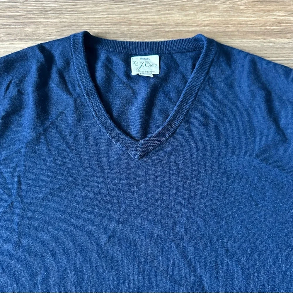 J. Crew Merino Wool V-Neck Knit Sweater Men’s 2XL Navy Blue Preppy‎ Classic Work